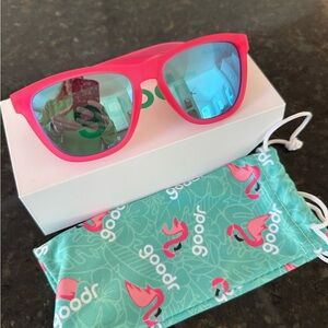 Goodr Pink Frame Sunglasses with Blue Mirrored Lenses